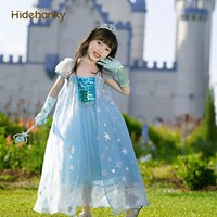 Robe de princesse Elsa Hidehanky avec cape, costume de personnage, en tulle à sequins, coupe trapèze, longueur cheville, pour filles, printemps/été, idéale pour les fêtes d'anniversaire