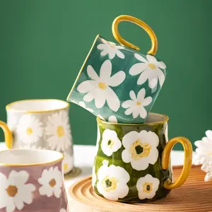 Regalo del <span class=keywords><strong>Día</strong></span> <span class=keywords><strong>de</strong></span> la madre Estilo moderno Pintado a mano Margarita Taza <span class=keywords><strong>de</strong></span> leche <span class=keywords><strong>de</strong></span> cerámica - Product Image 1