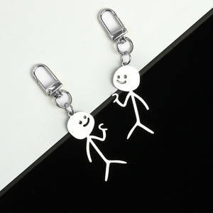 Stickman phù hợp với cặp vợ chồng <span class=keywords><strong>Keychain</strong></span> dễ thương Thanh người đàn ông trái tim thép không gỉ Xe móc chìa khóa ví Túi ba lô Mặt dây chuyền quà tặng valentine - Product Image 2