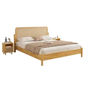 Wabi-sabi кровать из массива дерева 1,8 м современная простая нордическая мебель для спальни бревна винтажная двуспальная кровать из ротанга