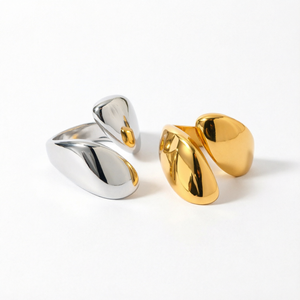 Glossy Asymmetrical <b>Open</b> <b>Ring</b> Geometric Layered Alloy Heart Trendy Fashion Band 14K Gold Plated Resizable Unisex Jewelry - Product Image 1