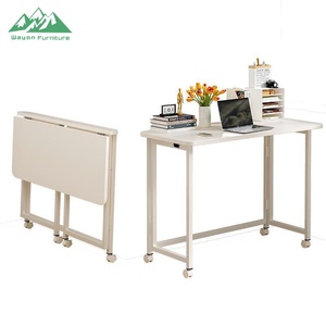 Wayon Modern Glass Space Saving Folding <strong>Desk</strong> Wheels Easy Assembly Mobile Computer <strong>Table</strong> for Small Spaces Home Office Furniture - Product Image 6