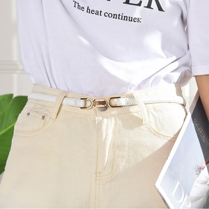 Sabuk kulit PU kurus wanita, ikat pinggang kulit PU dapat disesuaikan gaya kasual Retro untuk anak perempuan - Product Image 3