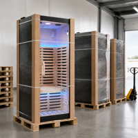 Kabin Sauna Dalam Ruangan Kompak untuk Satu Orang dengan Pintu Kaca Penuh dan Interior Kayu untuk Gym Rumah