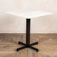 Table de salle à manger rectangulaire en pierre artificielle polie, table de cuisine moderne blanche avec base en métal noir
