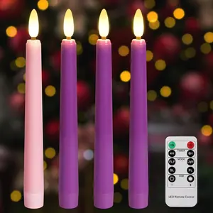 Advent Taper Candles Natal LED Flameless Long Candle Roxo e Rosa para o Festival do Advento Rituais e Decoração da Igreja