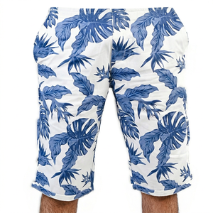 Shorts Bermuda pour Homme à Imprimé Tropical Bleu, Fermeture à Cordon sur le Devant, Taille Élastique, Taille Moyenne, Vêtement Décontracté, Tissu Polyester à Séchage Rapide - Product Image 1