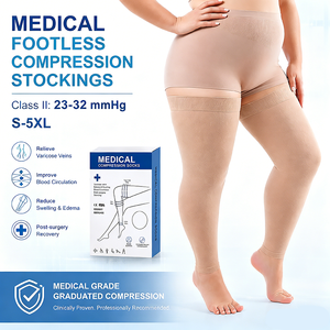 Calze a compressione medicale graduata 20-30 mmHg, <span class=keywords><strong>taglie</strong></span> <span class=keywords><strong>forti</strong></span>, anti-varici, <span class=keywords><strong>per</strong></span> edema, post-operatorie, al ginocchio, senza piede - Product Image 1