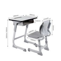 Ensemble de bureau et chaise pour étudiants, moderne, gris, en émail/plastique, acier, confortable, hauteur réglable, pour salle de classe du collège