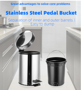 Poubelles à pédale en acier inoxydable poli avec double poubelle en plastique pour stockage intérieur - Product Image 5