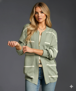 Cardigan da <span class=keywords><strong>Donna</strong></span> Casual a Maniche Lunghe con Scollo a V e Cerniera, in Maglia per la Primavera - Product Image 3