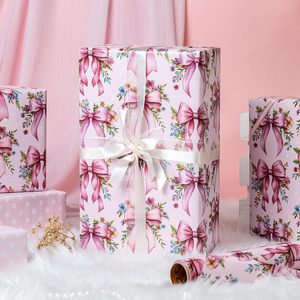 กระดาษห่อของขวัญลายโบว์สีชมพูสามมิติ เหมาะสำหรับงานเลี้ยงฉลองทารก วันแม่ วันวาเลนไทน์ ปรับแต่งได้ - Product Image 2