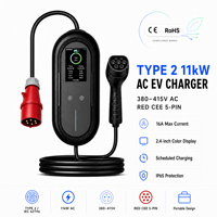 Chargeur EV portable triphasé 11 kW Type 2 16A avec prise CEE, minuterie LCD réglable IC-CPD, IP65, station de charge de voyage pour Tesla BMW Audi