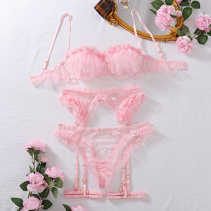 Wholesale <b>Sexy</b> Lace Embroidery Hollow Out Lingerie <b>Set</b> Flower Mesh Transparent Bra Brief <b>Sets</b> for Ladies - Product Image 6