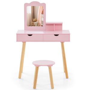 Table <span class=keywords><strong>de</strong></span> toilette pour enfants, <span class=keywords><strong>chaise</strong></span> <span class=keywords><strong>de</strong></span> coiffeuse pour petite fille <span class=keywords><strong>de</strong></span> plus <span class=keywords><strong>de</strong></span> 3 ans, ensemble <span class=keywords><strong>de</strong></span> coiffeuse princesse avec miroir rose G-06-1 - Product Image 1