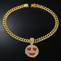 Chaîne pendentif visage souriant en diamant et collier ras du cou en alliage Hip Hop