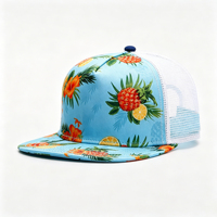 Casquette Trucker en Maille à Visière Plate, Séchage Rapide, Motif Floral Hawaïen et Ananas Tropical, Sublimation Intégrale OEM