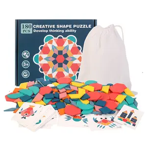 厂家批发高品质儿童早教3D创意拼图木制多色几何拼图