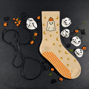 Calcetines de Yoga con Diseño Personalizado de Letras para Halloween, 100% Algodón, Tejidos, Transpirables, Gruesos, para Pilates y Yoga, con Logotipo en el Puño - Product Image 3