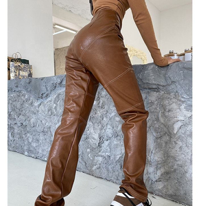 <span class=keywords><strong>Pantaloni</strong></span> Jeans HANO finta pelle PU <span class=keywords><strong>in</strong></span> 2023 nuova elegante qualità marrone nero dritto Patchwork da donna <span class=keywords><strong>pantaloni</strong></span> <span class=keywords><strong>in</strong></span> pelle - Product Image 5