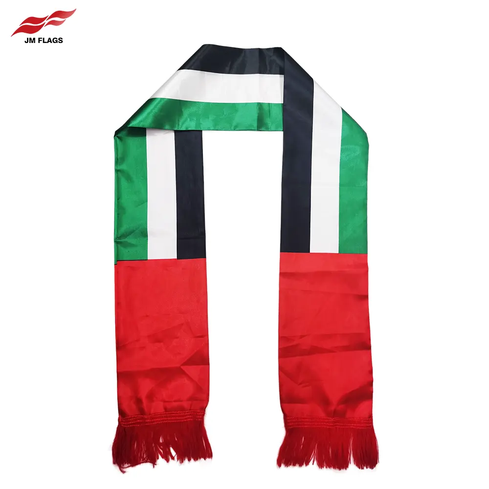 Toptan birleşik arap emirlikleri eşarp UAE bayrağı eşarp olaylar dekorasyon saten Polyester ulusal günü özel logo UAE eşarp