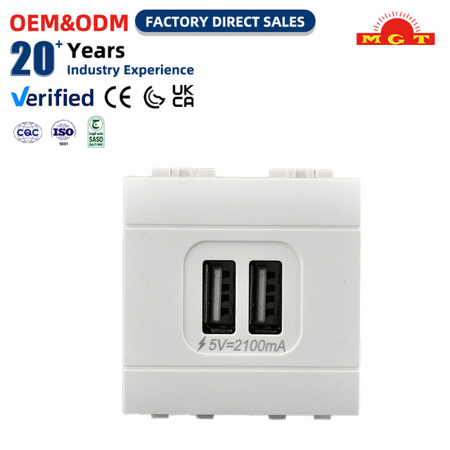 Trustworthy CE White Italian Standard 5V 2100mA Multi Plug Sockets Rechargeable Socket Double USB Socket for Residential