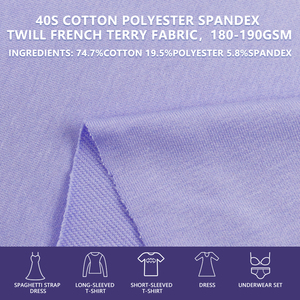 40S Cotton Polyester Spandex French Terry Fabric 185cm Width 180-190gsm Light Stretch Knit For Hoodies Jogger Pants Casual Sets - Product Image 2