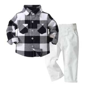 Ensemble de vêtements pour garçons de <span class=keywords><strong>1</strong></span> à 5 ans, chemise à carreaux formelle, pantalon blanc, <span class=keywords><strong>tenue</strong></span> de printemps, anniversaire, <span class=keywords><strong>mariage</strong></span>, fête - Product Image 5