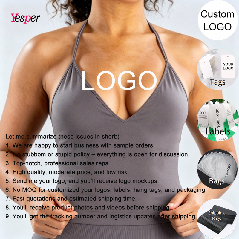 Yesper Women's High Elastic Four-Way Stretch Square Neck Halter Skinny Fit Plus Size Yoga Top-Sweat-Wicking Quick Dry Breathable