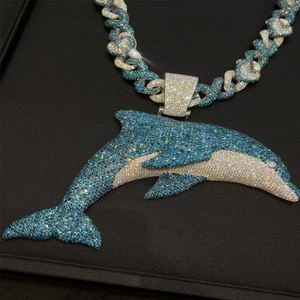 Liontin berlian Moissanite VVS pria, warna-warni putih berlapis emas Hip Hop liontin trendi perhiasan perak 925 - Product Image 3