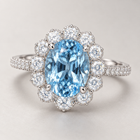 Bague de déclaration ovale en aquamarine de laboratoire avec halo et grappe florale en or 18 carats, certifiée IGI, pour mariage et fête, bijoux fins personnalisés, vente en gros