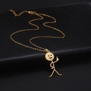 Collana Casual in Acciaio Inossidabile con Figura Sorridente, Collana Divertente con Disegno a Stick Figure - Product Image 3