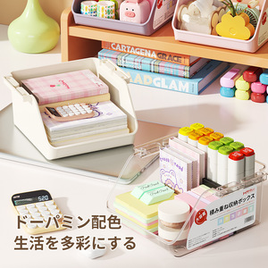 <b>Stackable</b> Desktop <b>Storage</b> <b>Box</b> With Handles Pink Icy Crystal Light Purple Solid Color Stationery Organizer For Office Makeup - Product Image 2