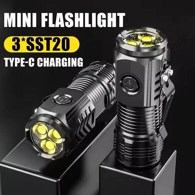 Small Pocket Flashlight Super Bright LED COB 3W Rechargeable Dimmable USB Portable Multifunction Camping Outdoor Light