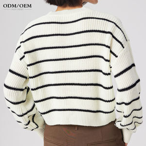 เสื้อสเวตเตอร์ลายทาง แขนยาว คอกลม สำหรับผู้หญิง เสื้อถักไหมพรม เสื้อไหมพรมถัก เสื้อพูลโอเวอร์ถักสำหรับผู้หญิง - Product Image 5