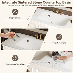 French Retro Style <strong>Bathroom</strong> Vanity with Single/Double Sink - Solid Wood <strong>Freestanding</strong> <strong>Bathroom</strong> Vanity Cabinet LED Defog <strong>Mirror</strong> - Product Image 4