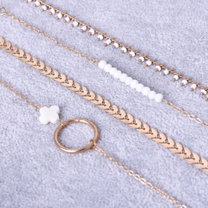 N65001 de moda al por mayor de 4 piezas de pulsera conjunto de joyas chapado en oro cadena semilla grano círculo pulsera del encanto para las mujeres - Product Image 4