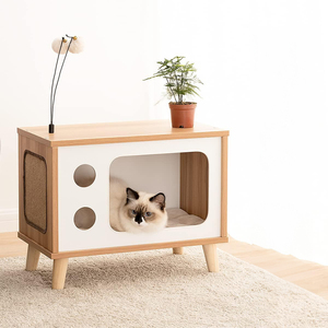 Luxe tv-vormige houten condo kattenbed, stevig binnenmeubilair, groot huisdierhuis - Product Image 5