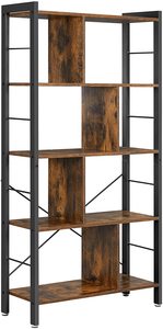 5 Tier Bookshelves ,Industrial Bookshelf Rustic Wood and Metal Standing <strong>Shelving</strong> ,<strong>Tall</strong> Display Home Office Bookcase - Product Image 5