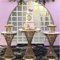 Table de réception moderne en acier inoxydable avec plateau en marbre, style pilier cylindrique, pour mariages, fêtes et événements en plein air
