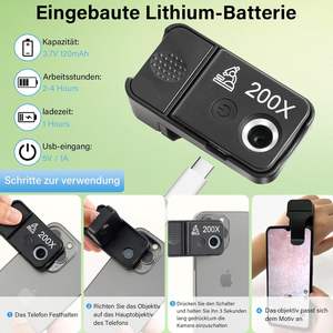 Siptree 200x LEDライト携帯電話顕微鏡CPLスマートフォンカメラポケット顕微鏡デジタル対応iPhoneサムスン - Product Image 6