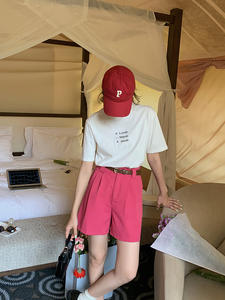 Shorts de lona informales de cintura alta para mujer, transpirables, ecológicos, con cremallera y cuentas, de Spandex/Poliéster, OEM - Product Image 5