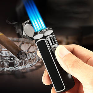 Briquet à gaz butane rechargeable personnalisé coupe-vent avec logo, briquet torche à 4 flammes droites avec boîte cadeau - Product Image 5