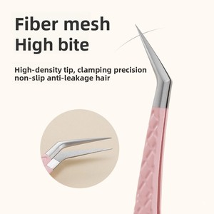 Alta precisão em aço inoxidável pinça cílios com Pink Fiber Tip e Gold Clip Beauty Tool para extensões - Product Image 3