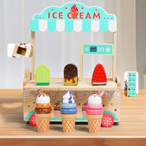 Cadeaux d'anniversaire : Chariot à glaces en bois pour jeu d'imitation, <span class=keywords><strong>camion</strong></span> de vente de nourriture, jouets polyvalents pour bébés filles - Product Image 2