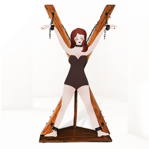 Silla de bondage independiente de madera BANSEY con marco en X, esposas con cierre y collar, mueble de bondage de 196 cm - Product Image 2