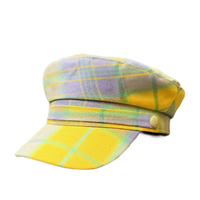 Gorras de Estilo Newsboy a Cuadros Amarillos y Morados al por Mayor, Sombreros Vintage para Conciertos y Fiestas para Mujer