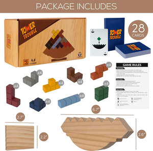 Juego de Torre de Madera <span class=keywords><strong>Tetra</strong></span> - Juego de Apilar de 32 Piezas con Bloques de Construcción y Cartas, Divertido Juego de Equilibrio para 1+ Jugadores - Product Image 6