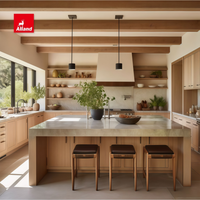 Armoire de cuisine Alland de qualité supérieure, style ferme moderne, en placage de chêne avec finition mélamine et étagères ouvertes pour maison personnalisée et chaleureuse