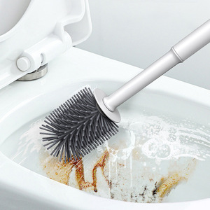 Brosse de toilette murale mains libres en silicone à long manche avec support, sans perçage, pour nettoyage des coins morts - Idéale pour le dropshipping Shopify - Product Image 4